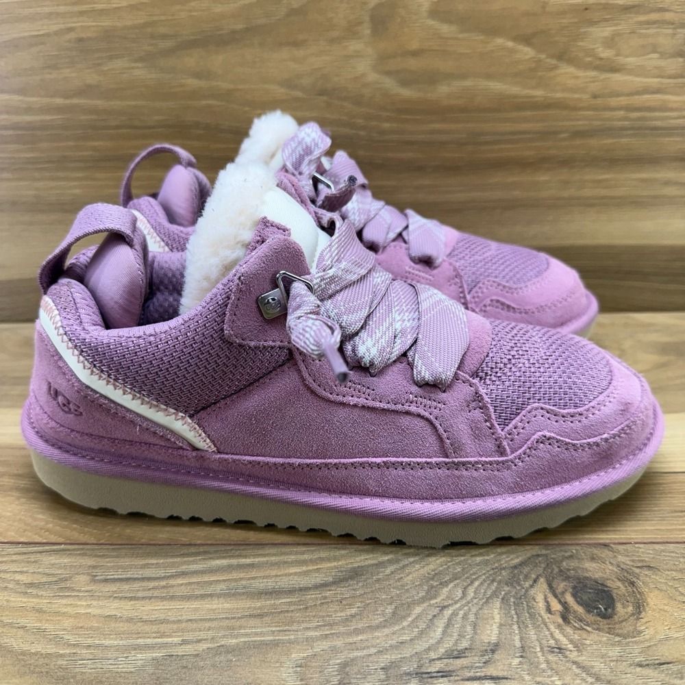 UGG Lowmel Sneakers Youth Big Girls Size 6 Pink Suede Sherpa Y2K Streetwear